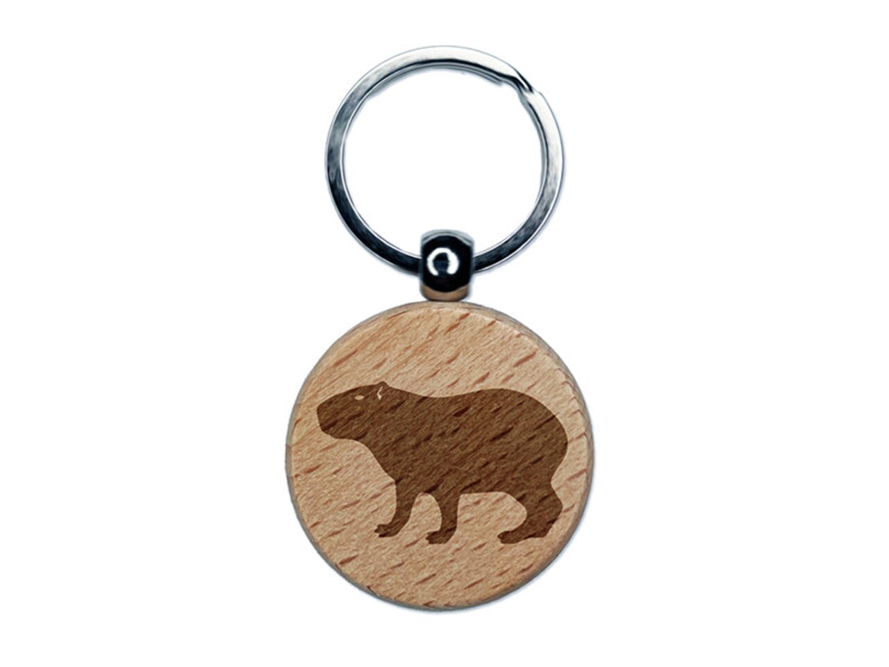 Capybara Standing Silhouette Engraved Wood Round Keychain Tag Charm